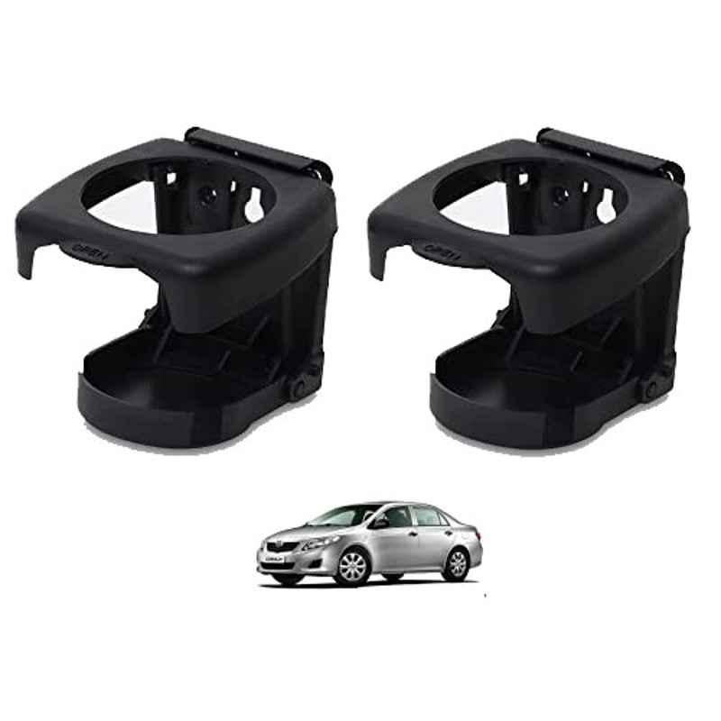 Kozdiko Plastic Black Foldable Car Drink Holder for Toyota Old Corolla (Pack of 2)