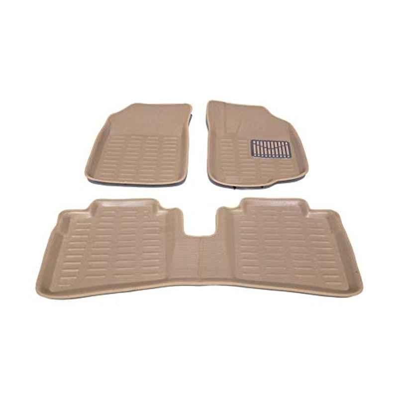Kozdiko 3 Pcs 3D Beige Car Foot Mat Set for Hyundai i20 Elite , koz_8990
