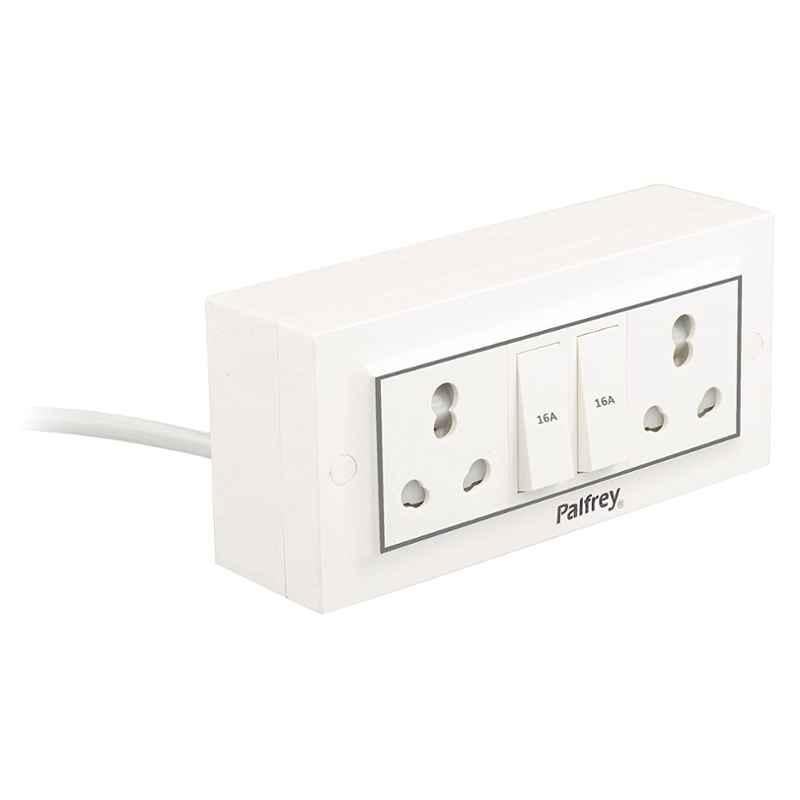 Palfrey 16A/20A 2 Socket White Polycarbonate Electric Extension Board with 2 Switch & 2m Wire, 16162
