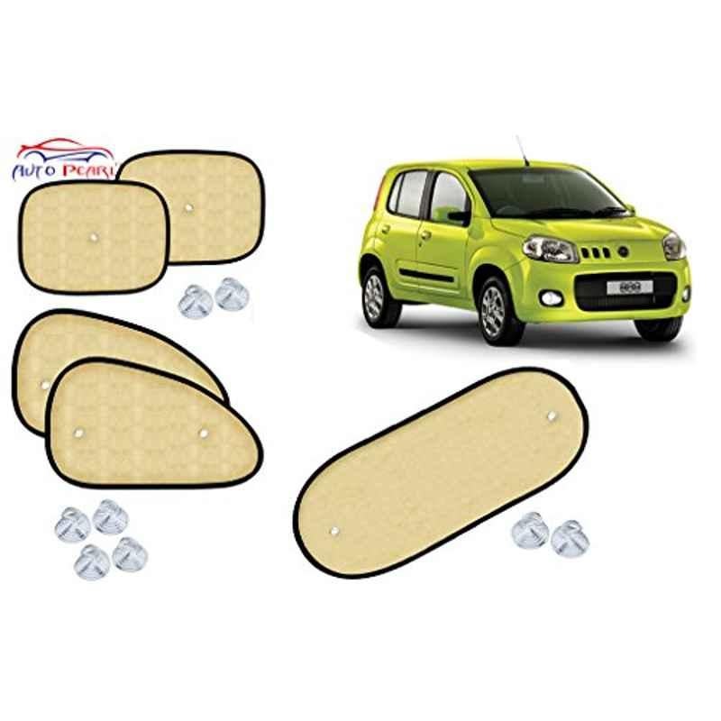 Auto Pearl 5 Pcs PVC & Mesh Beige Window & Rear Sun Shade Set for Fiat Novo Uno
