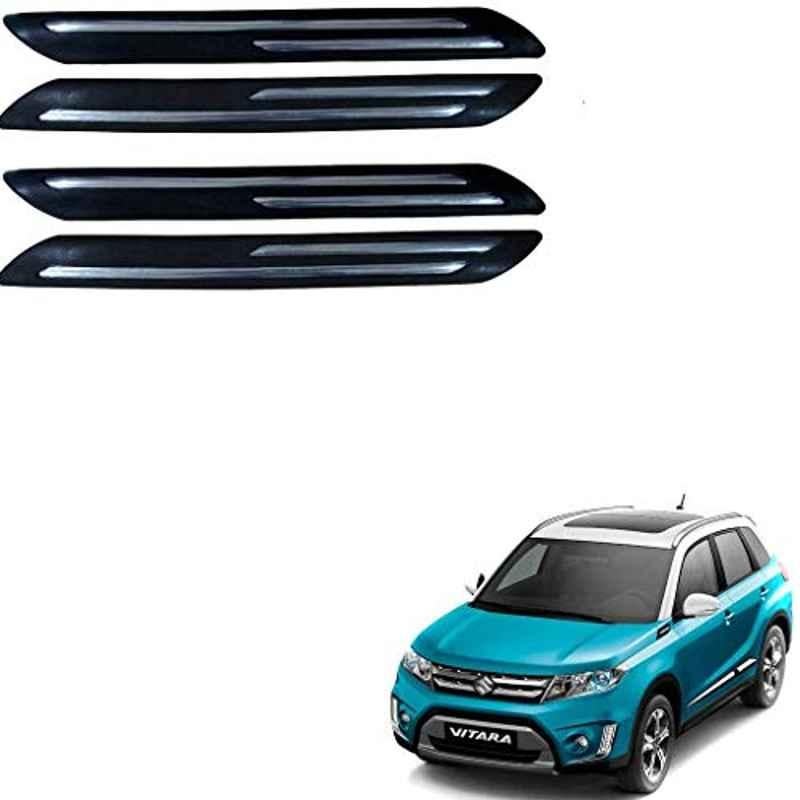 Kozdiko 4 Pcs PVC Black Double Chrome Finish Car Bumper Protector Set for Maruti Suzuki Vitara Brezza