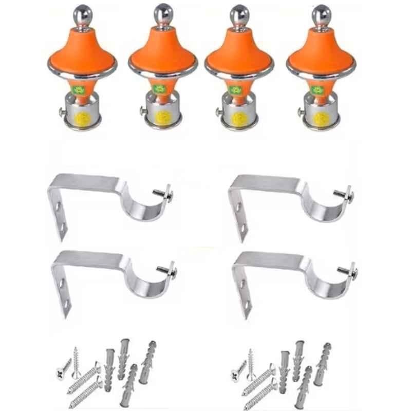 Ojass 10x5cm Plastic & Stainless Steel Orange Curtain Bracket with Support Clamp, GB04ORNG (Pack of 4)