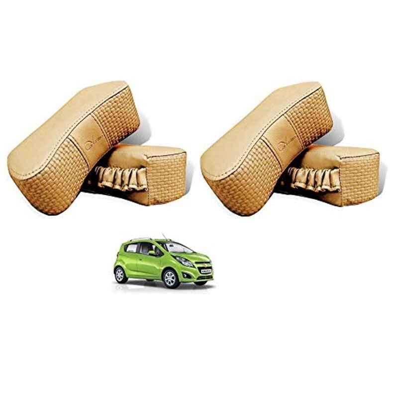 Kozdiko 4 Pcs CV Designer Beige Leatherite Neck Rest Car Cushion Pillow Set for Chevrolet Beat