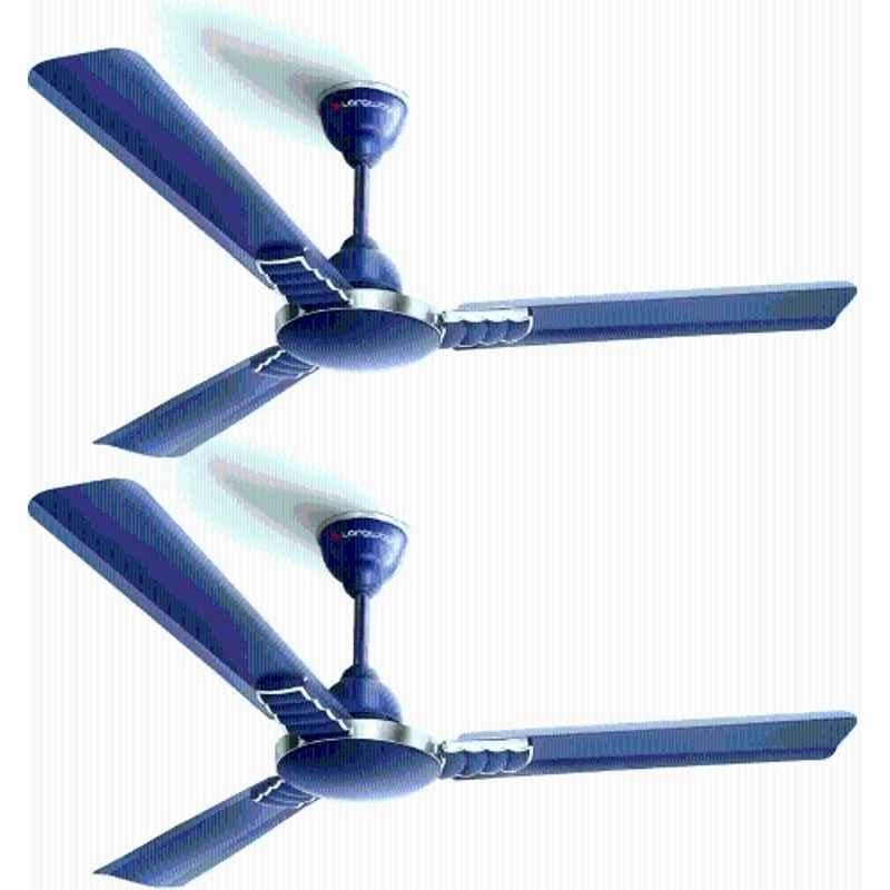 Longway Wave 50W Blue & Silver Ultra High Speed 3 Blade Ceiling Fan with 2 Years Warranty, Sweep: 1200 mm (Pack of 2)