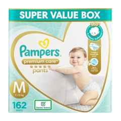 Pampers 162 Pcs Premium Care Cottony Softness Baby Diaper Packet, Size: Medium