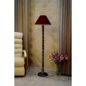 Tucasa Mango Wood Black & Gold Floor Lamp with Maroon Conical Polycotton Shade, WF-70