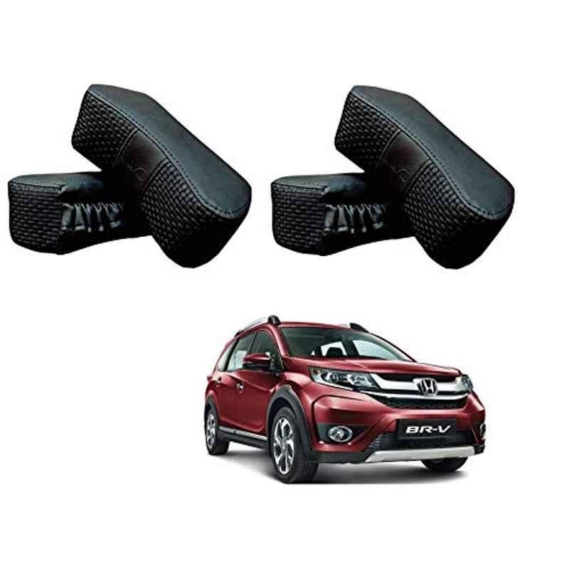Kozdiko 4 Pcs CV Designer Black Leatherite Neck Rest Car Cushion Pillow Set for Honda BRV