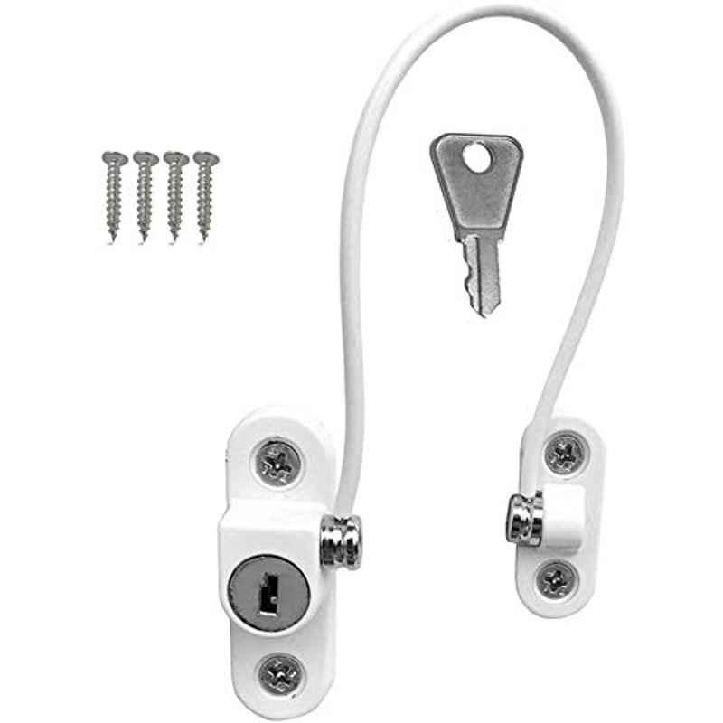 Rubik 18cm White Window Door Stopper Wire Cable Lock, RBWLS31