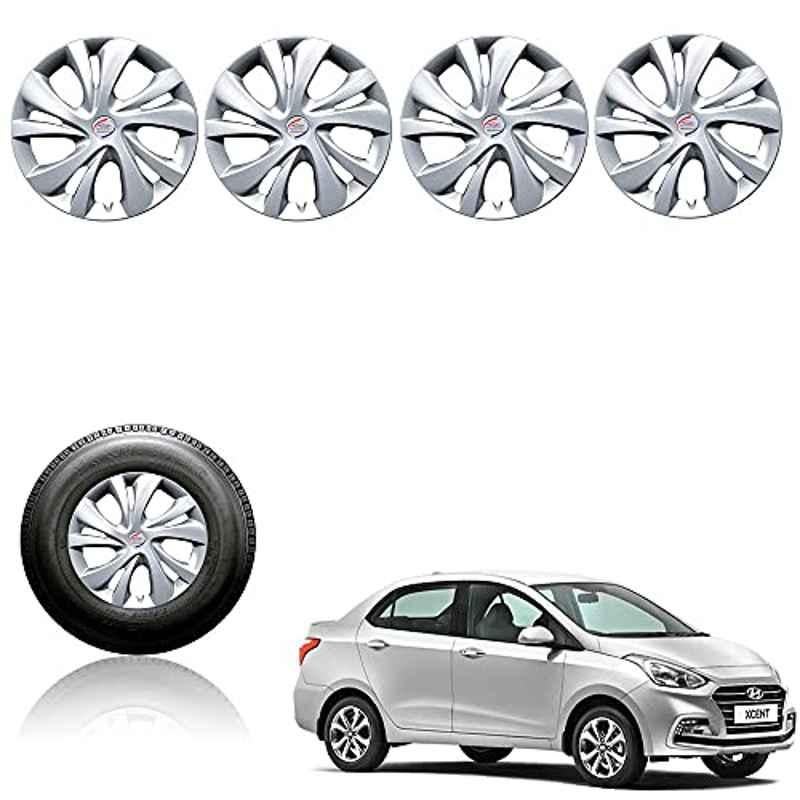 Auto Pearl 4 Pcs 14 inch Plastic Silver Press Fitting Wheel Cover Set for Hyundai Xcent