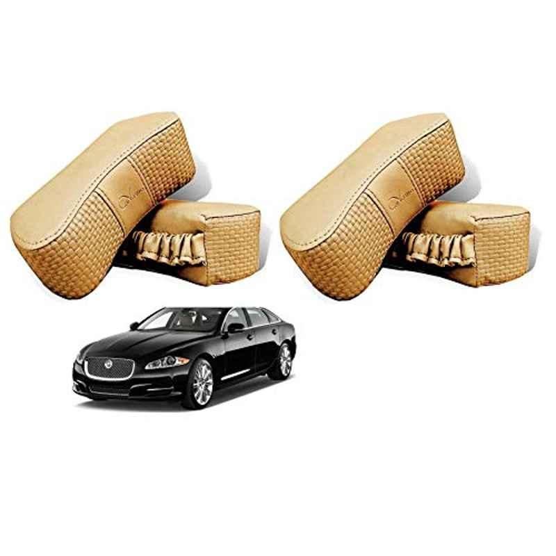 Kozdiko 4 Pcs CV Designer Beige Leatherite Neck Rest Car Cushion Pillow Set for Jaguar XJ-Type