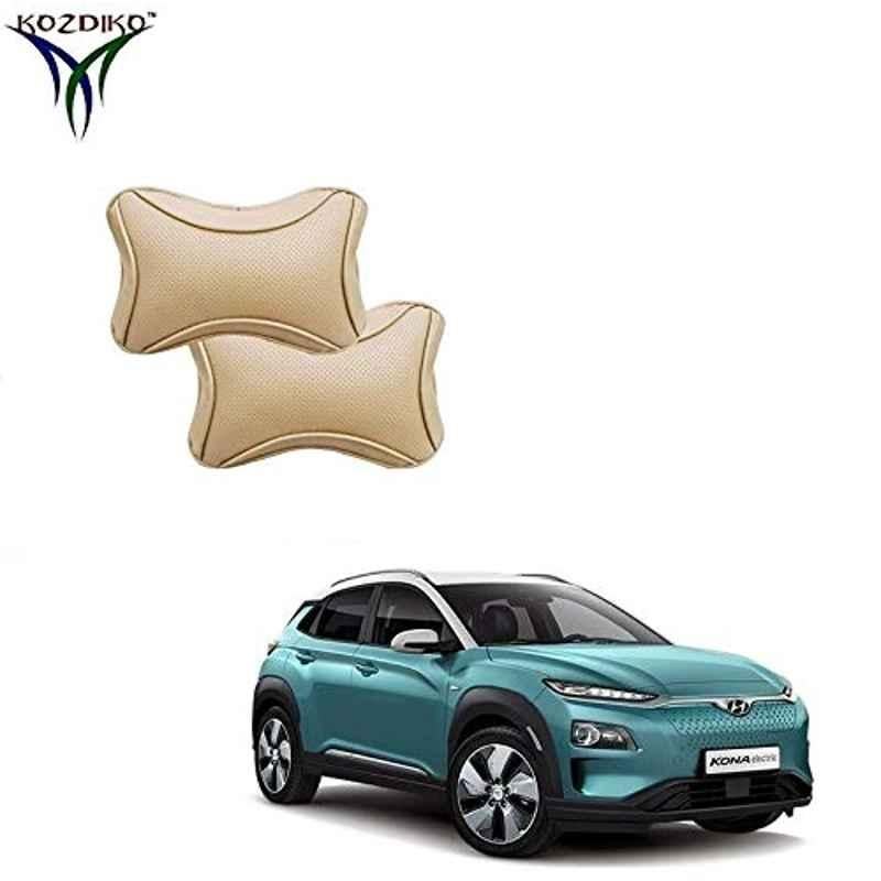Kozdiko 2 Pcs Memory Foam & Polyester Beige Dots Car Neck Rest Pillow Set for Hyundai Kona Electric, koz_45889