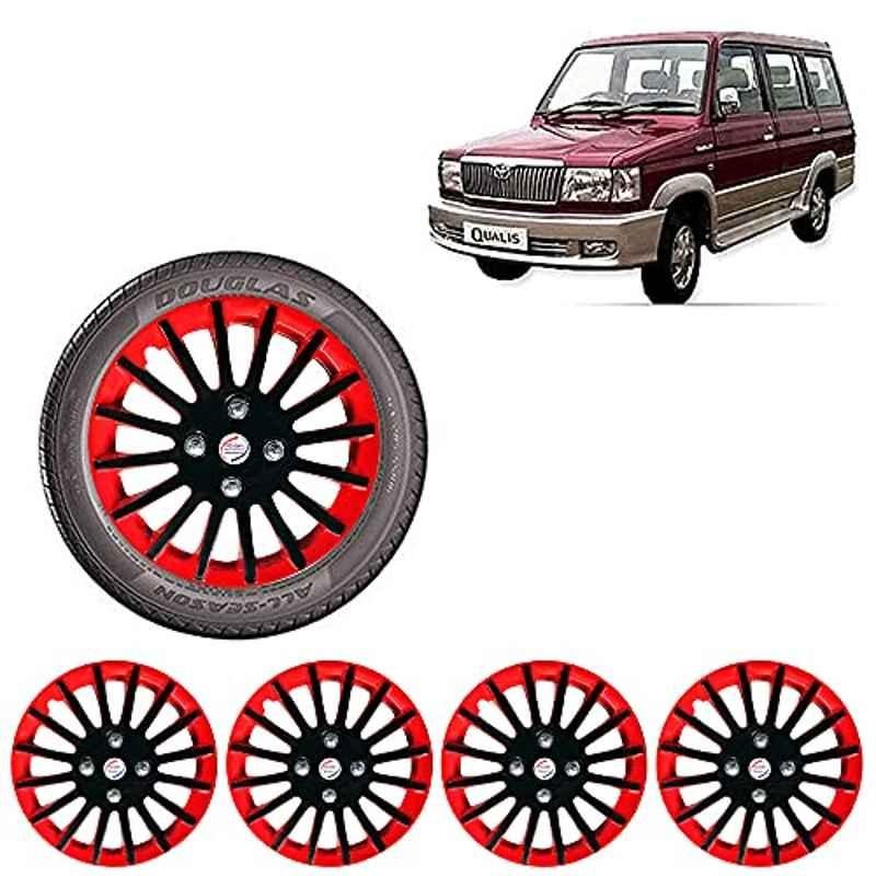 Auto Pearl 4 Pcs 14 inch ABS Red & Black Car Wheel Cover Set for Toyota Qualis