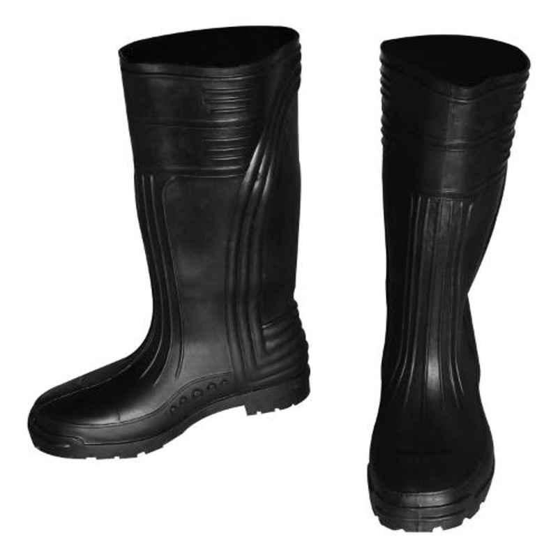 Saraf GB1 PVC Black Waterproof Long Safety Work Gumboots, Size: 10