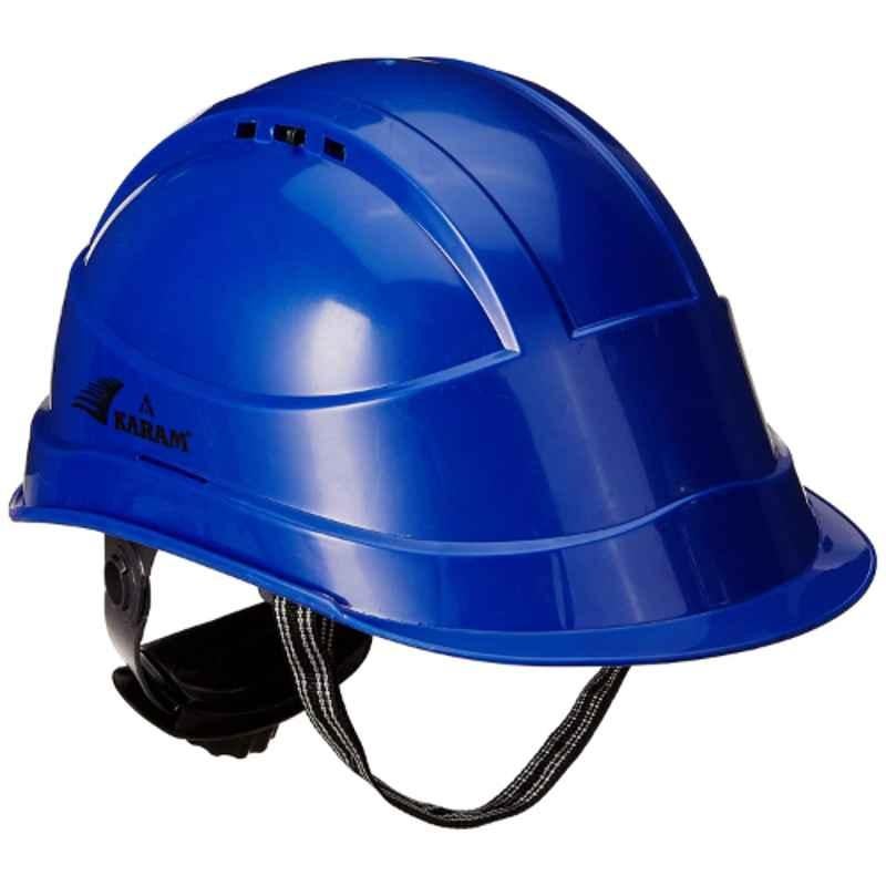 Karam Star Blue Safety Helmet Shelblast with Peak Webbing Textile Cradle Ratchet Type Adjustment & Chin Strap, PN 542(T)