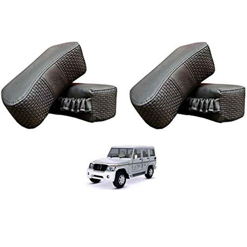 Kozdiko 4 Pcs CV Designer Grey Leatherite Neck Rest Car Cushion Pillow Set for Mahindra Bolero XL
