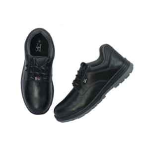 HS HS-2450 PU Sole Leather Steel Toe Black Safety Shoes, Size: 10