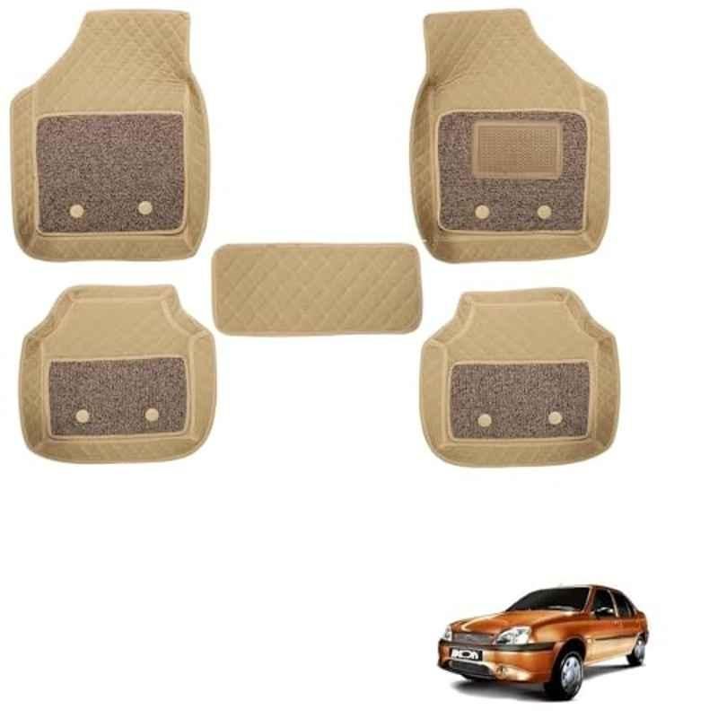 Kozdiko 5 Pcs Waterproof & Luxury 7D Beige Leatherette Car Floor Mats Set for Ford Ikon