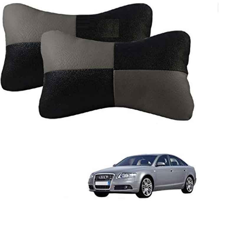 Kozdiko 2 Pcs Leather Grey & Black Neck Rest Car Cushion Pillow Set for Audi A6