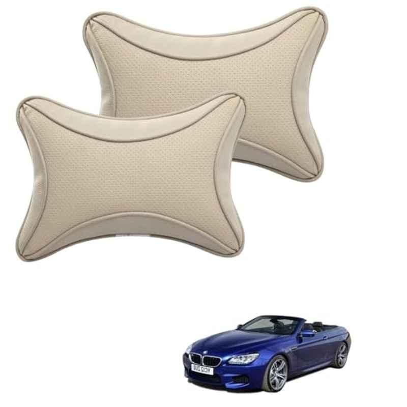 Kozdiko 2 Pcs Memory Foam & Polyester Beige Dots Car Neck Rest Pillow Set for BMW 6 Series, XNVJVHGJFH5