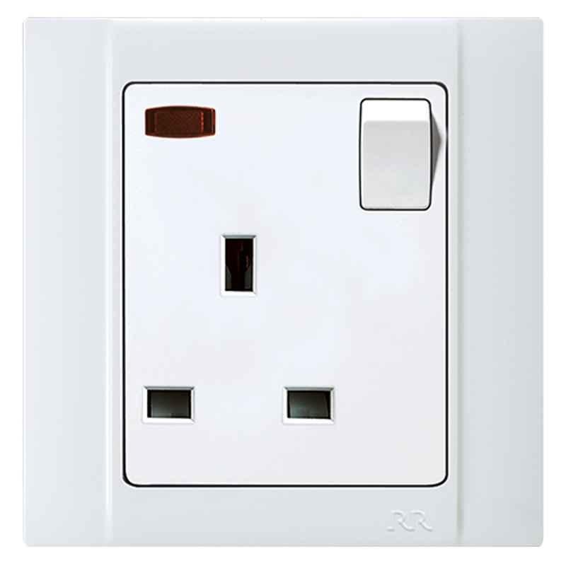 RR White 13A 1G Outlet Switched Socket with Neon, VN6660