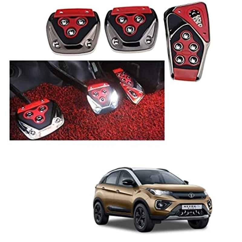 Kozdiko 3 Pcs Red Non-Slip Manual Car Pedals Cover Set for Tata Nexon EV