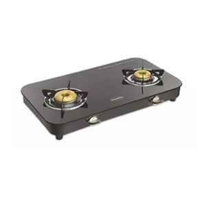 Padmini 2 Burner Stainless Steel Black Manual Ignition Glass Top Gas Stove, 2BR CS-2 GT DLX