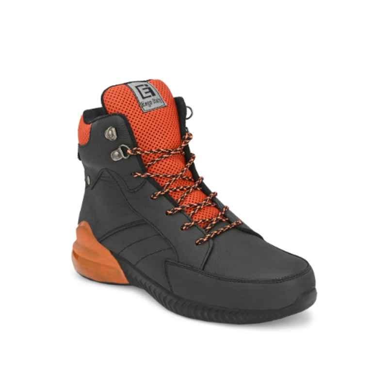 Eego Italy Leather Steel Toe Black & Orange Work Safety Boots, Size: 11, WW-90