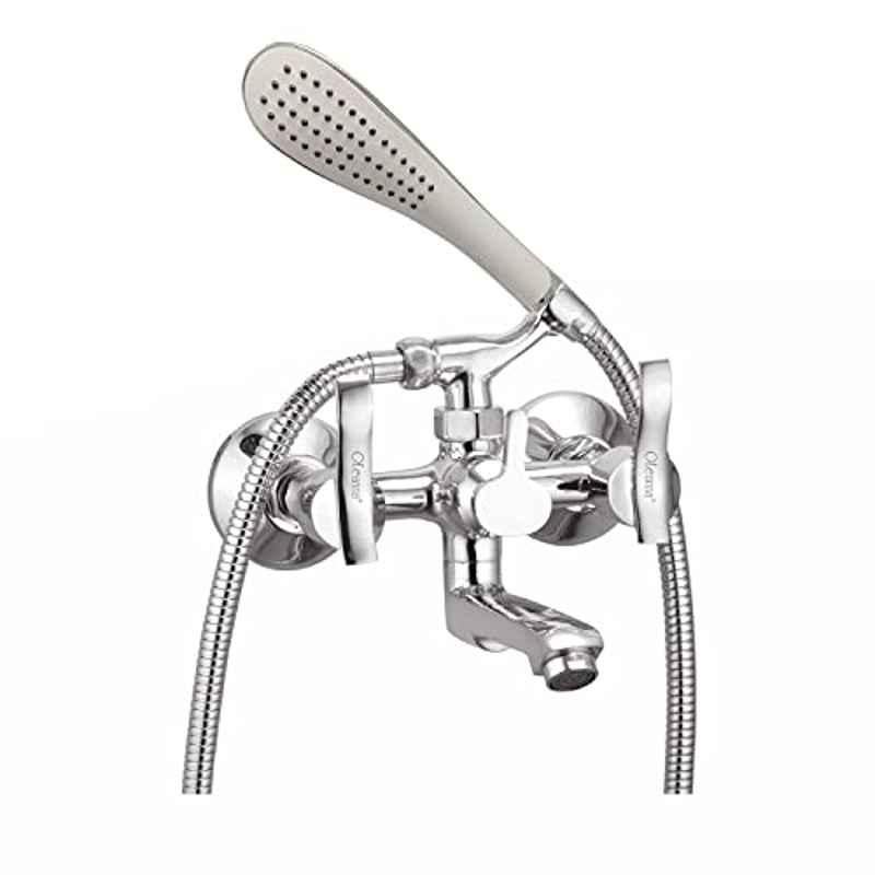 Oleanna AL-19WMTWC Angel Brass Silver Chrome Finish Telephonic Wall Mixer with Crutch & Hand Shower Set