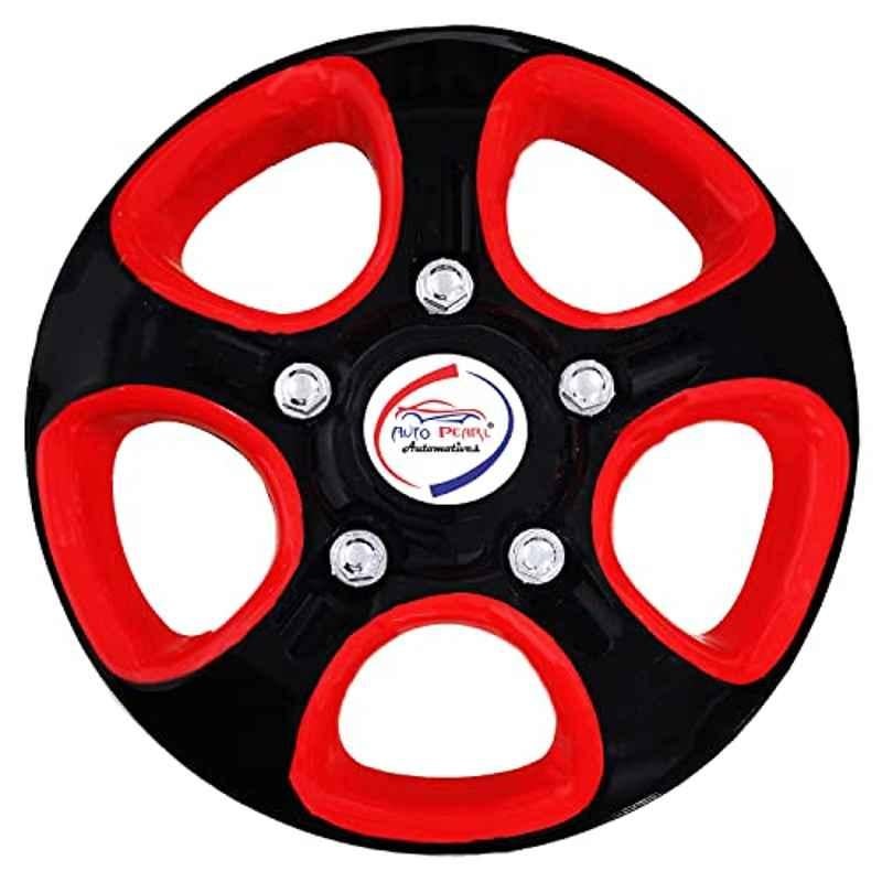 Auto Pearl 4 Pcs 15 inch ABS Black & Red WCB01 Hubcap Wheel Cover Set for All Cars