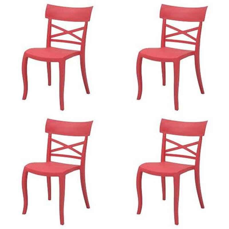 Supreme Cruz Coke Red & Red Chairs With Wooden Finish (Pack Of 4)