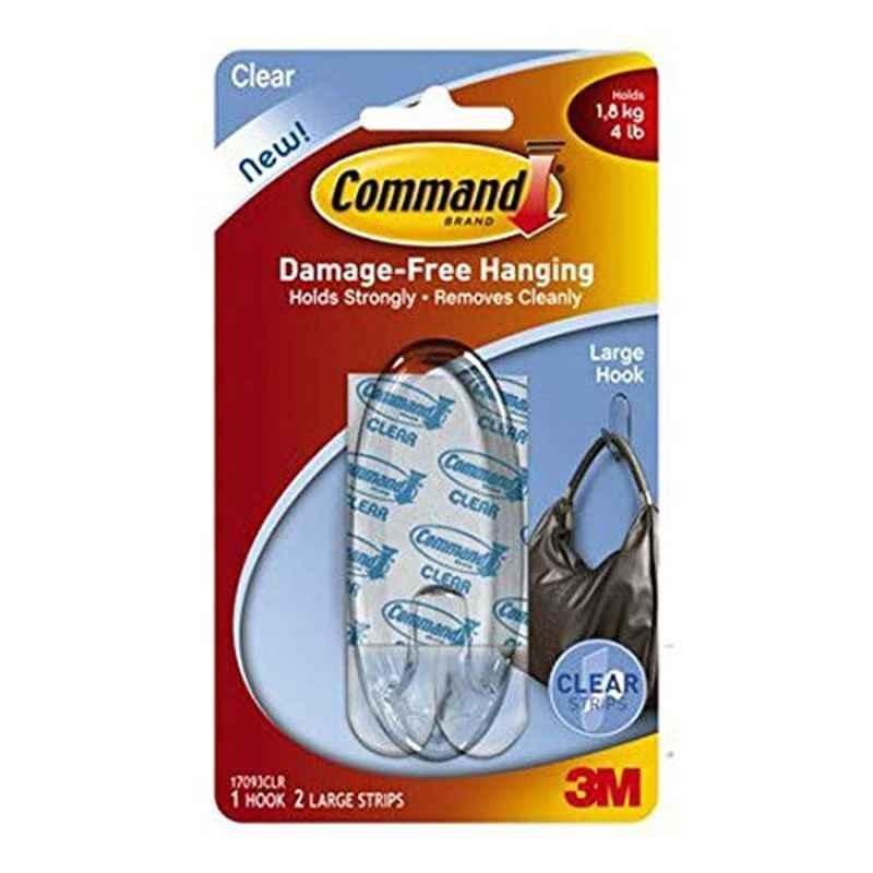 Command 17093 Plastic Clear Strip Hook, Size: Large (Pack of 2)
