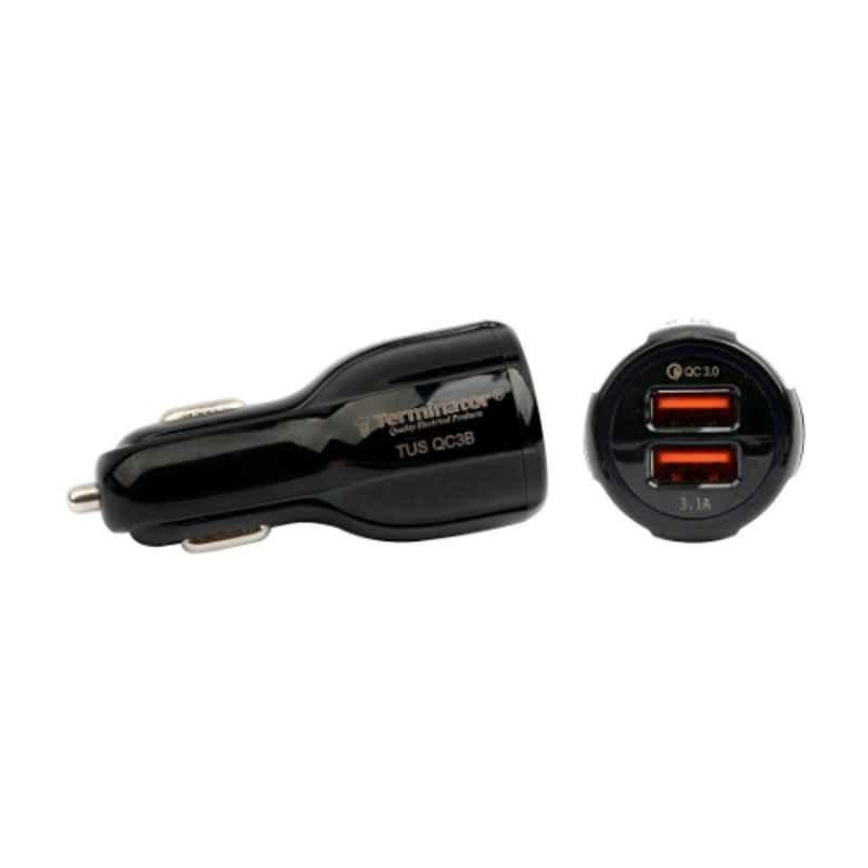 Terminator 6A Black Dual USB Fast Car Charger, TUS QC3B