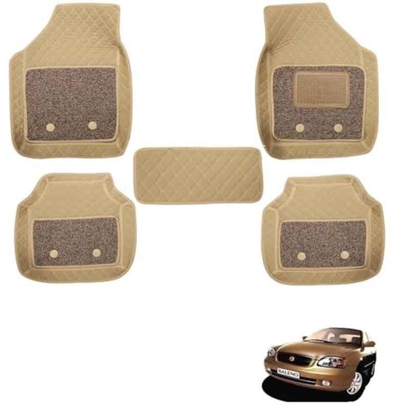 Kozdiko 5 Pcs Waterproof & Luxury 7D Beige Leatherette Car Floor Mats Set for Maruti Suzuki Baleno Old