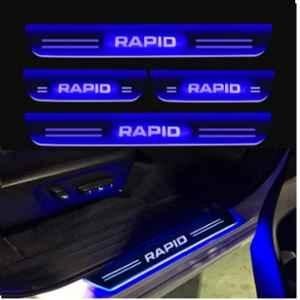 SureStrive 4 Pcs Acrylic Car Side Footstep Set with Blue LED Door Sill Scuff Plate for Skoda Rapid All Model