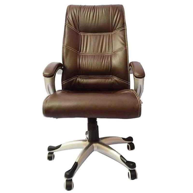 Chair Garage PU Leatherette Chocolate Brown Adjustable Height Office Chair with Back Support, CG142 (Pack of 2)