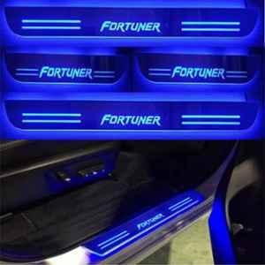 SureStrive 4 Pcs Acrylic Car Side Footstep Set with Blue LED Door Sill Scuff Plate for Toyota Fortuner Type-1 Model