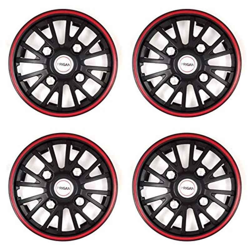 Prigan 4 Pcs 13 inch Polypropylene Black & Red Wheel Cover Set for Hyundai i10, Gtline-Blackred-13-I10