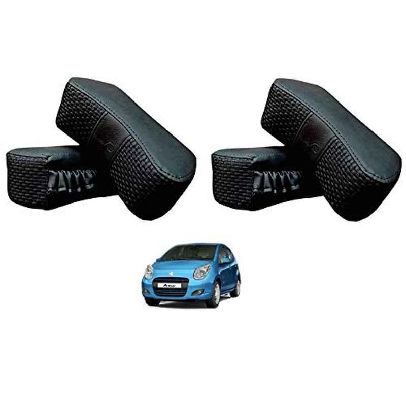 Kozdiko 4 Pcs CV Designer Black Leatherite Neck Rest Car Cushion Pillow Set for Maruti Suzuki A-Star