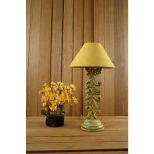 Tucasa Mango Wood Crushed Yellow Carving Table Lamp with 10 inch Polycotton Yellow Pyramid Shade, WL-61