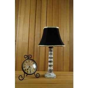 Tucasa Mango Wood Old White Table Lamp with 12 inch Polycotton Black Square Shade, WL-190