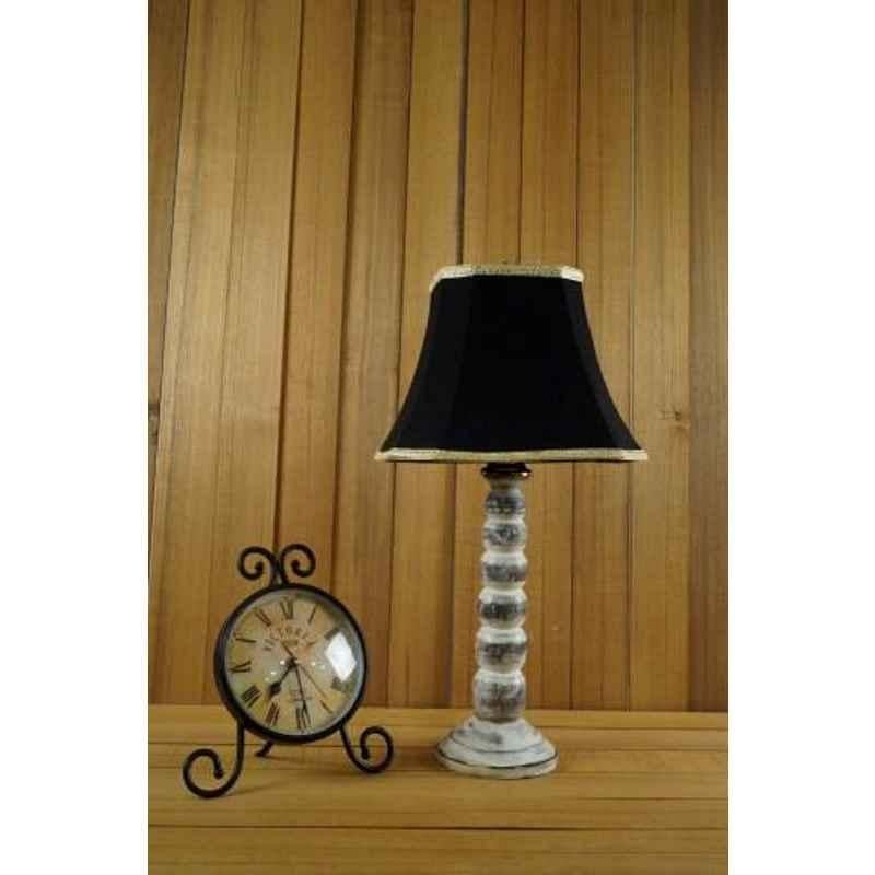 Tucasa Mango Wood Old White Table Lamp with 12 inch Polycotton Black Square Shade, WL-190