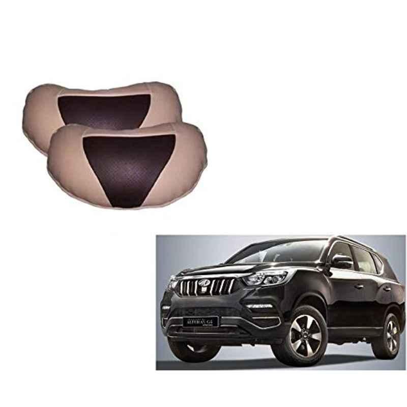 Kozdiko 2 Pcs Beige & Brown Car Neck Rest Cushion Pillow Set for Mahindra XUV 700 (Alturas G4)