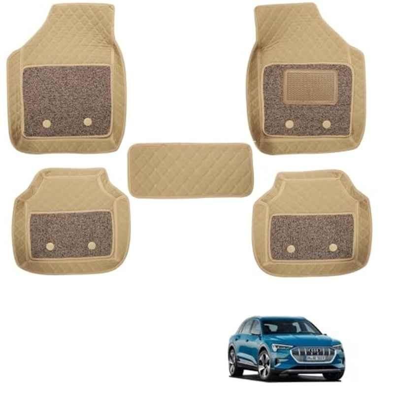 Kozdiko 5 Pcs Waterproof & Luxury 7D Beige Leatherette Car Floor Mats Set for Audi E-Tron