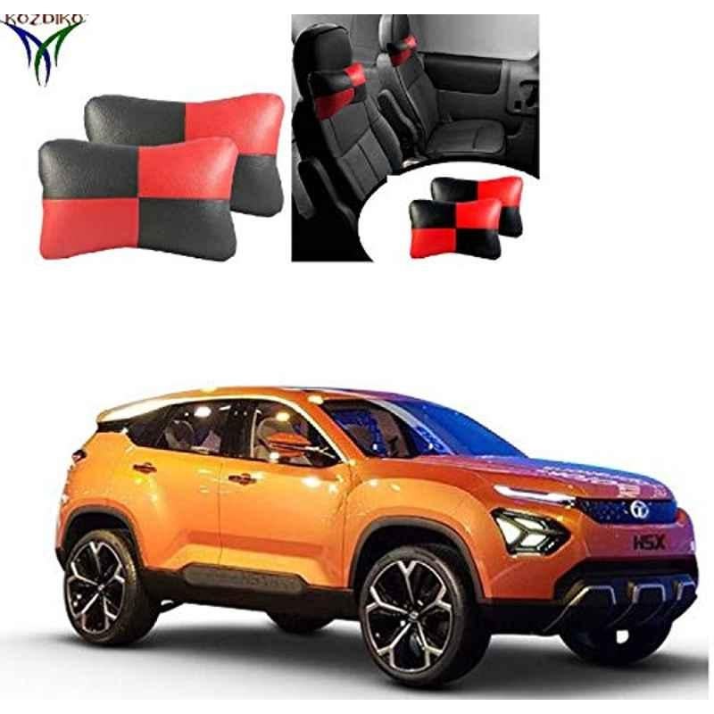 Kozdiko 2 Pcs Black & Red Car Square Chess Design Neck Rest Seat Pillow Set for Tata H5X