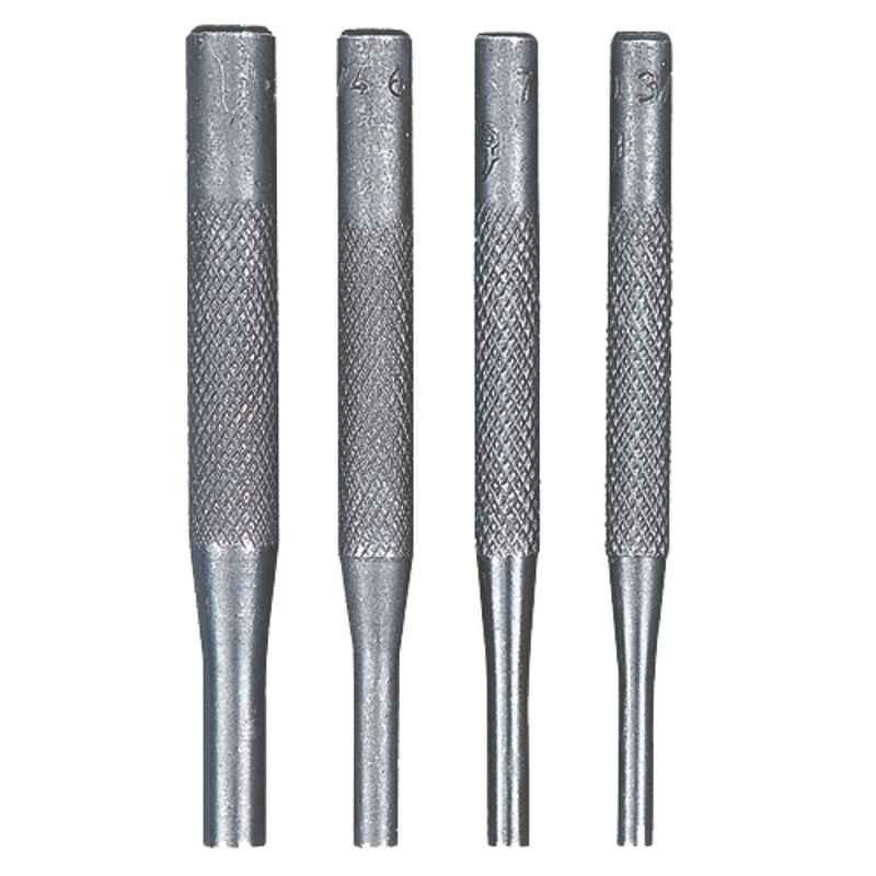 Groz 4 Pcs 4 inch Round Shank Pin Punches Set, PP/4/ST