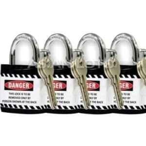 Asian Loto 4 Pcs Metal & Plastic Black Regular Shackle Jacket Padlock Set with 3 Keys, ALC-LPR
