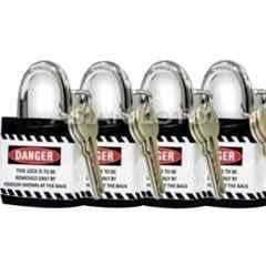 Asian Loto 4 Pcs Metal & Plastic Black Regular Shackle Jacket Padlock Set with 3 Keys, ALC-LPR