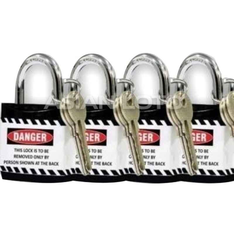 Asian Loto 4 Pcs Metal & Plastic Black Regular Shackle Jacket Padlock Set with 3 Keys, ALC-LPR