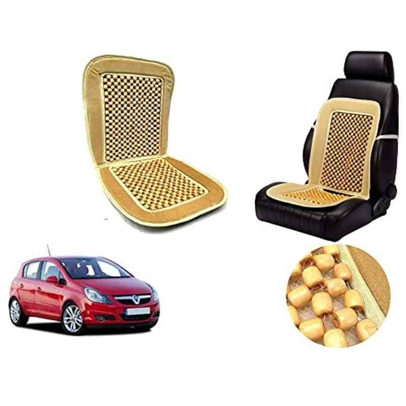 Auto Pearl PU, Velvet & Wooden Beads Beige Rectangular Seat Cushion for Opel Corsa