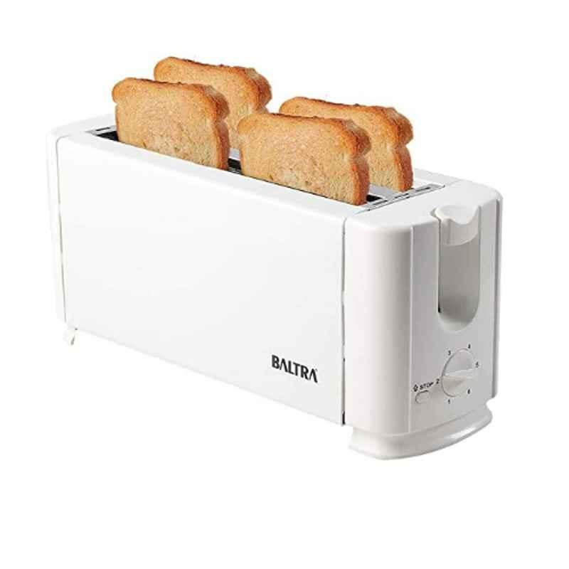 Baltra Crispy+ 1300W Plastic White 4 Slice Auto Pop-Up Toaster, BTT214